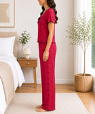 Ladies Short Sleeve Bow Print Red Pyjama Set - StylePhase SA