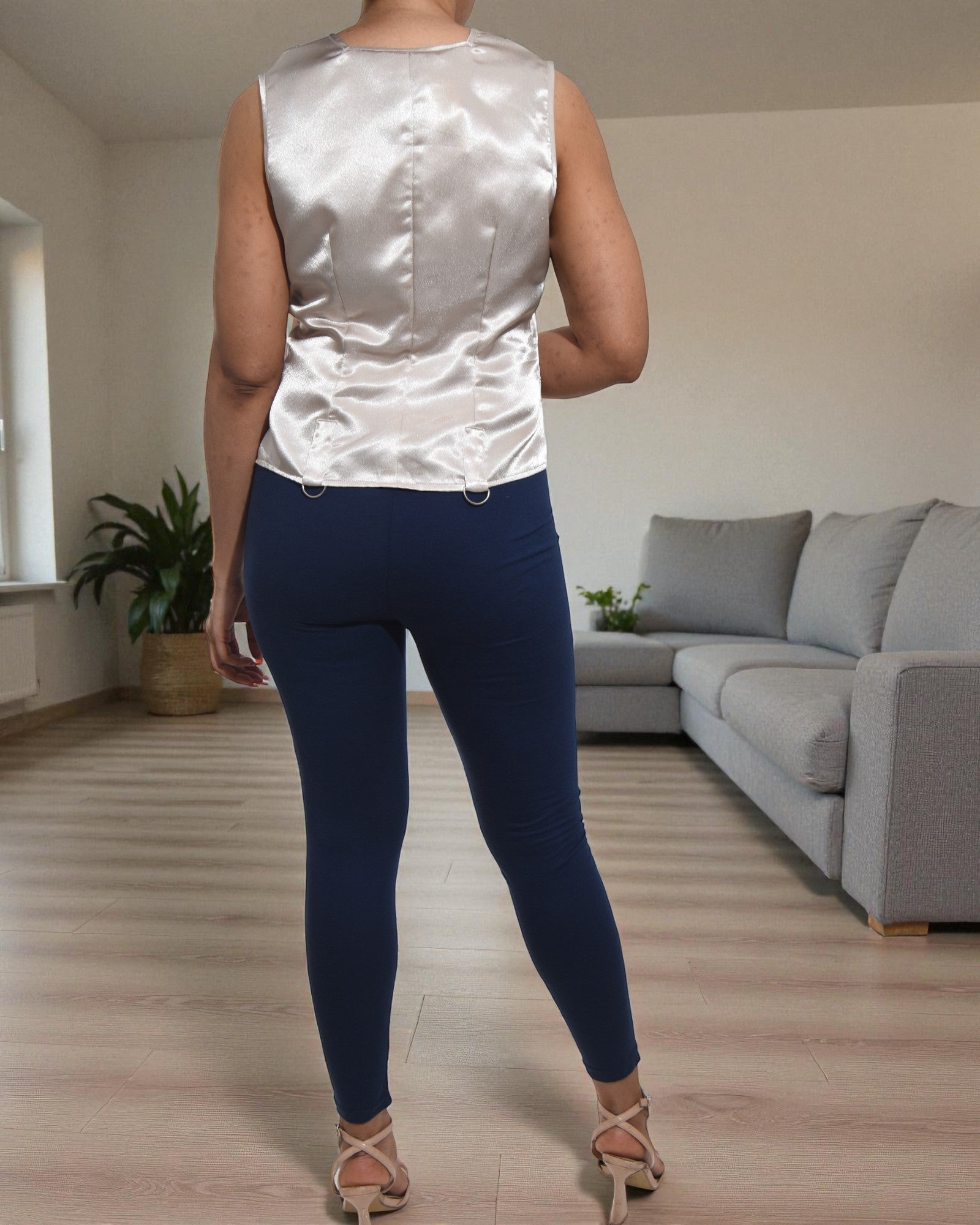 Ladies Silver Satin Zip Top - StylePhase SA