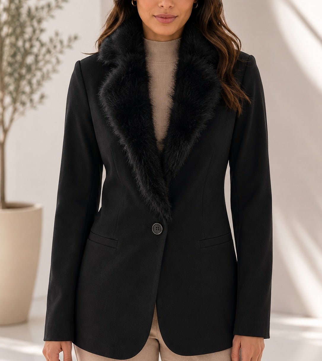 Ladies Single Button Fur Blazer - StylePhase SA