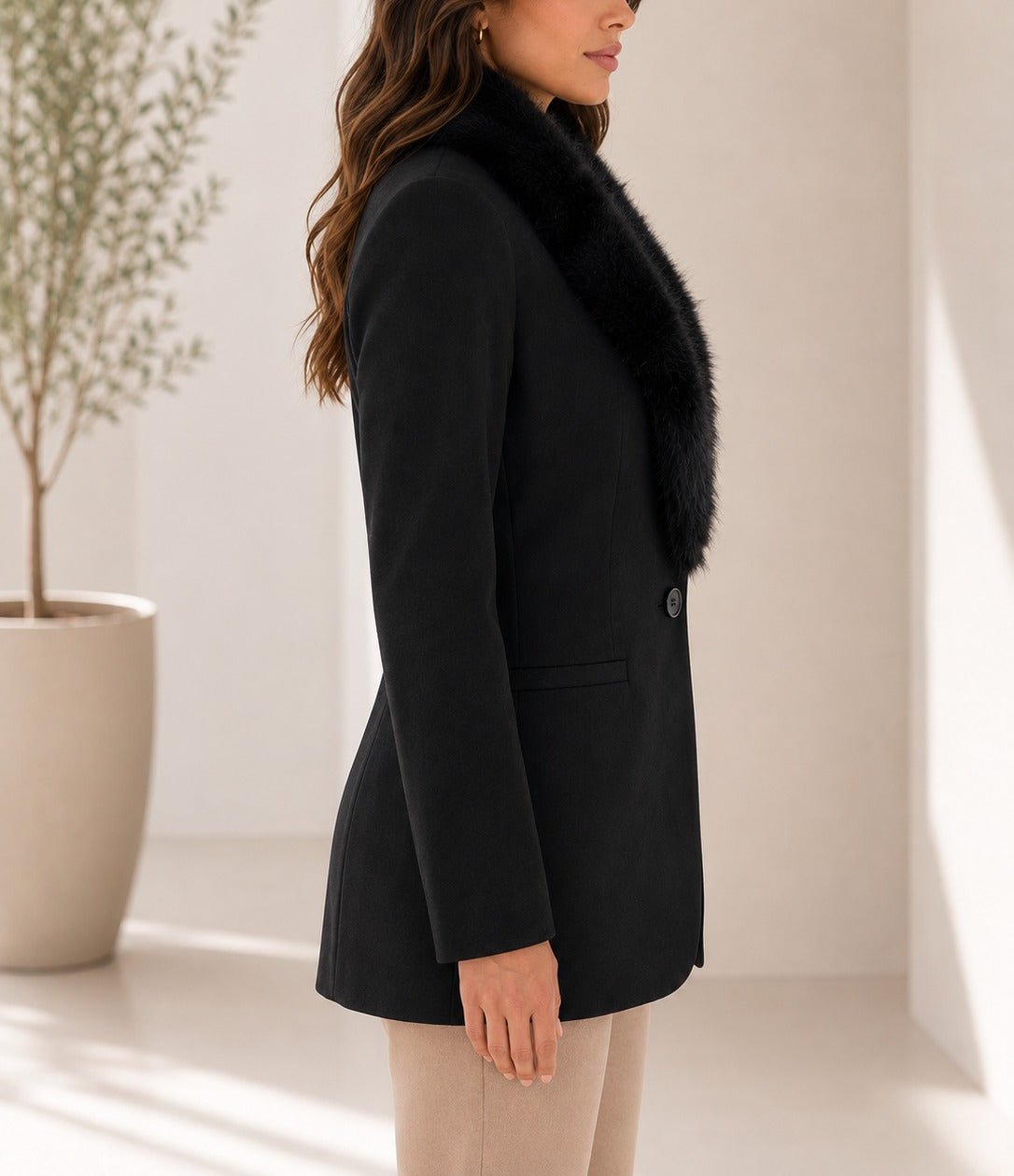 Ladies Single Button Fur Blazer - StylePhase SA