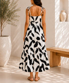 Ladies Sleeveless Black Leaf Print V-Neck Dress - StylePhase SA