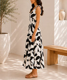 Ladies Sleeveless Black Leaf Print V-Neck Dress - StylePhase SA