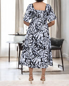 Ladies Square Neck Dress - Big Flowers - StylePhase SA