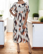 Ladies Square Neck Dress - Brown Printed - StylePhase SA