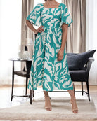 Ladies Square Neck Dress - Cream And Green - StylePhase SA