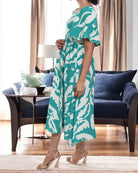 Ladies Square Neck Dress - Cream And Green - StylePhase SA