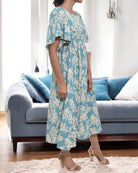 Ladies Square Neck Dress - Cream Mini Flowers - StylePhase SA