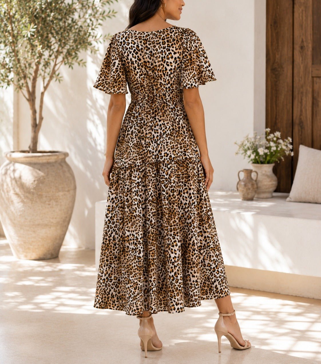 Ladies Square Neck Dress- Leopard Print - StylePhase SA
