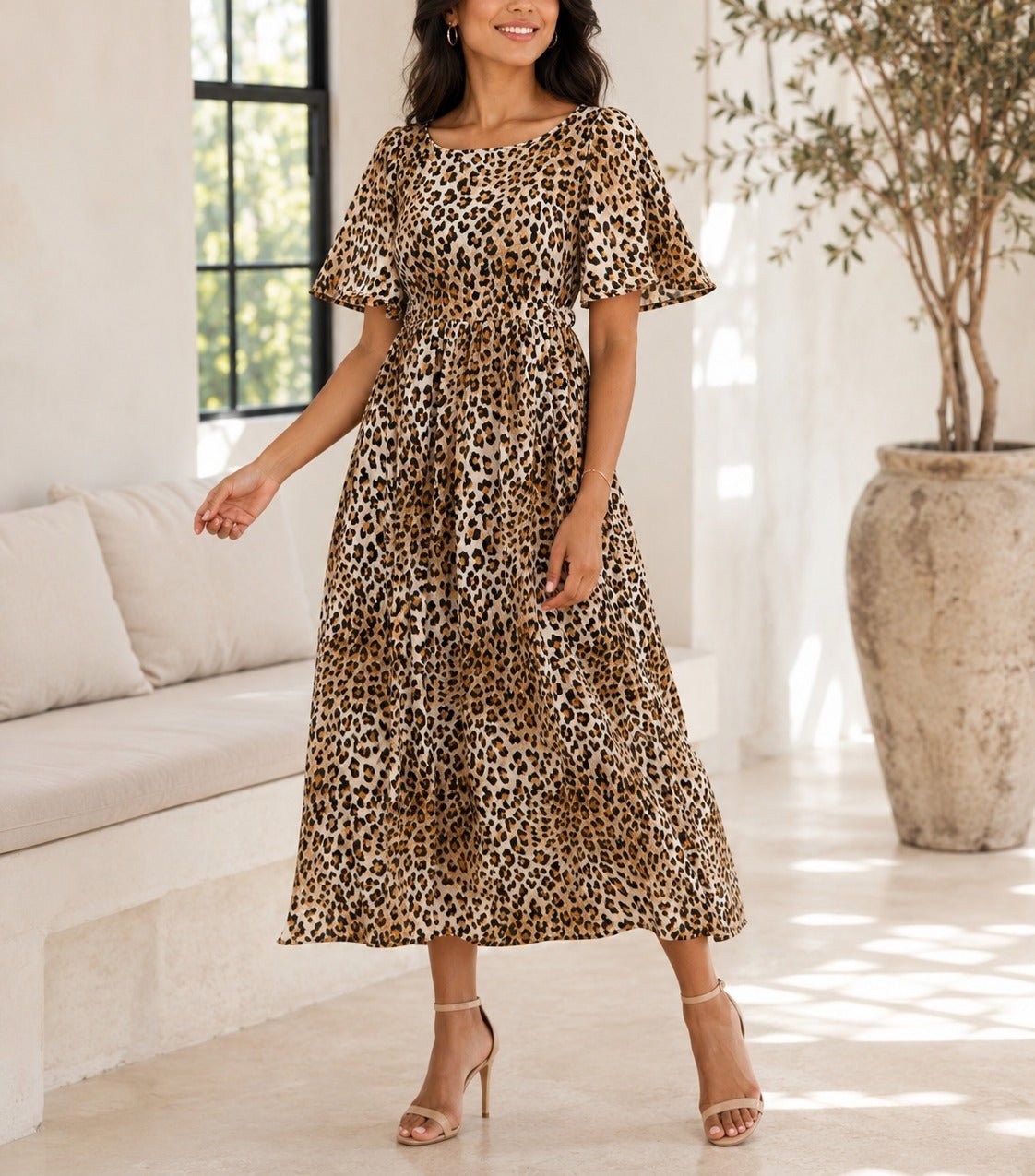 Ladies Square Neck Dress- Leopard Print - StylePhase SA