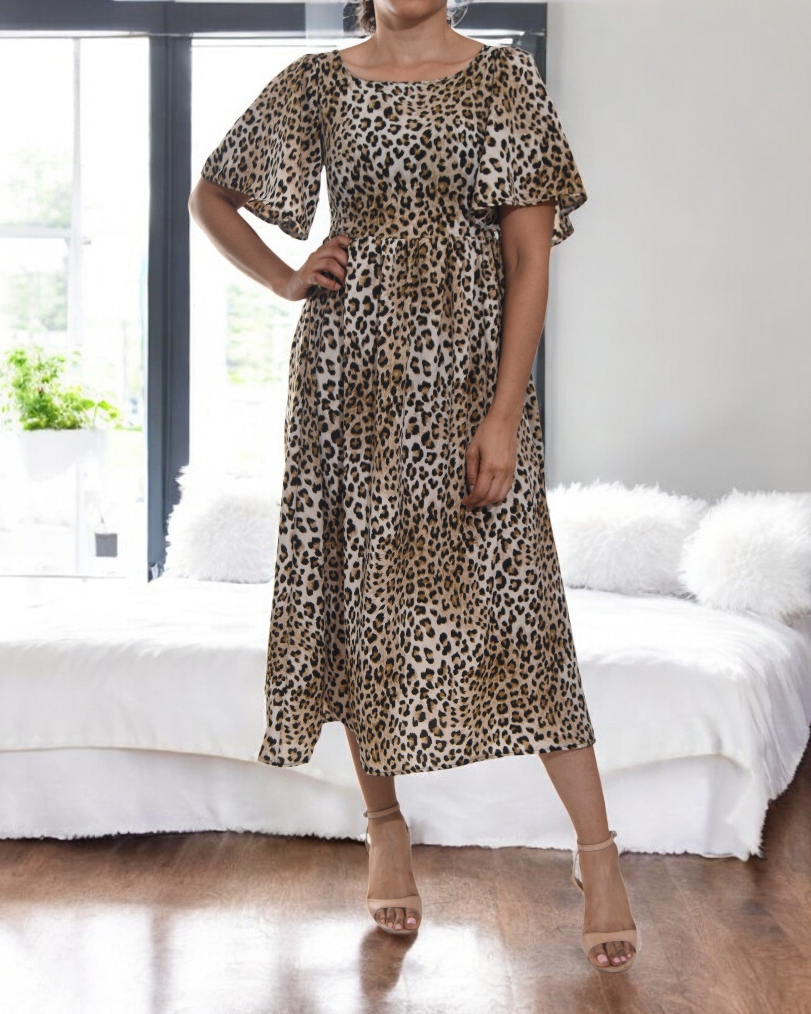 Ladies Square Neck Dress - Leopard Print - StylePhase SA