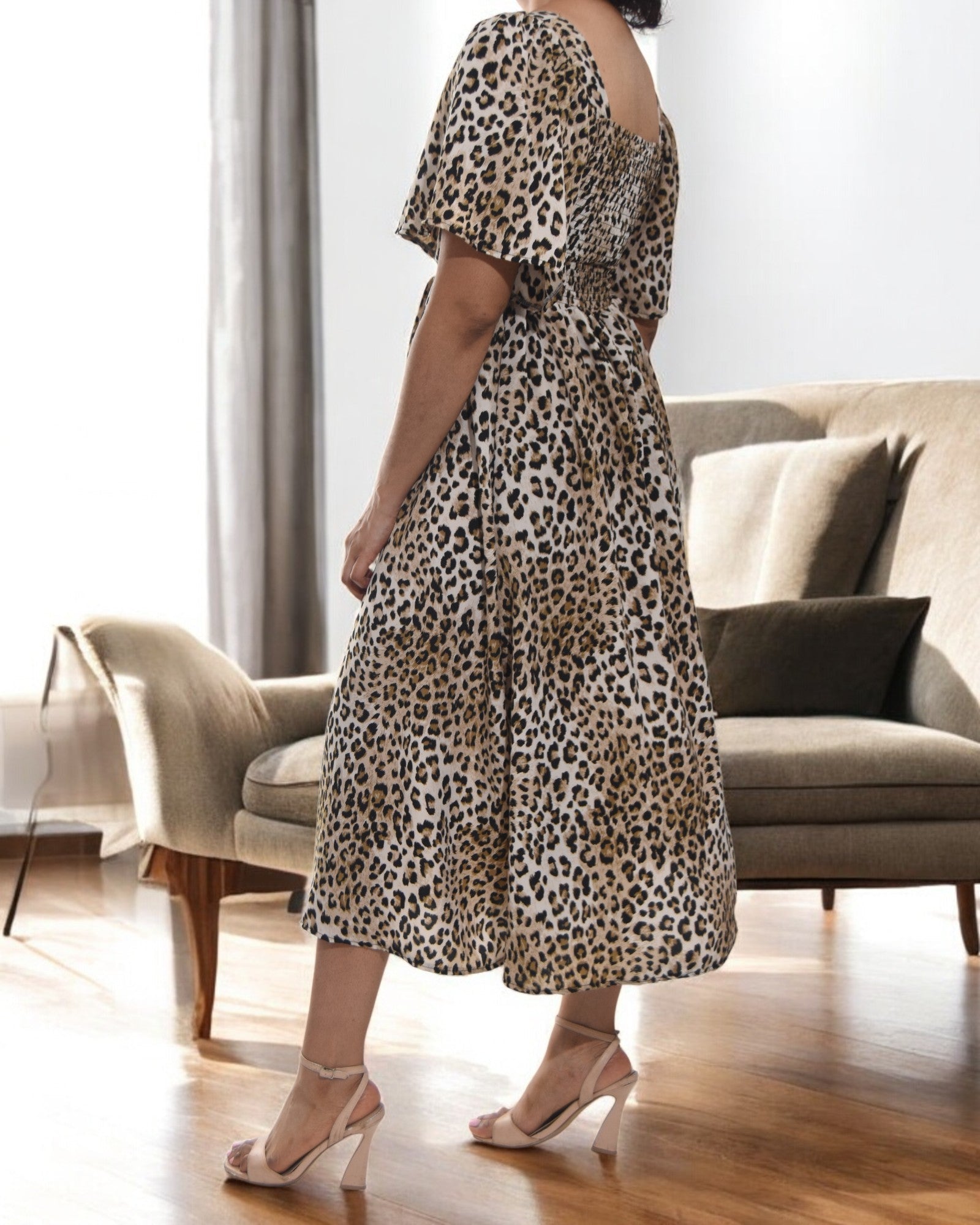 Ladies Square Neck Dress - Leopard Print - StylePhase SA