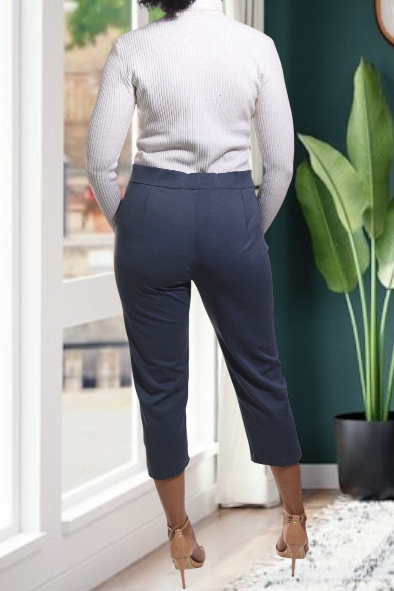 Ladies Steel Blue Capri Zip Pants - StylePhase SA