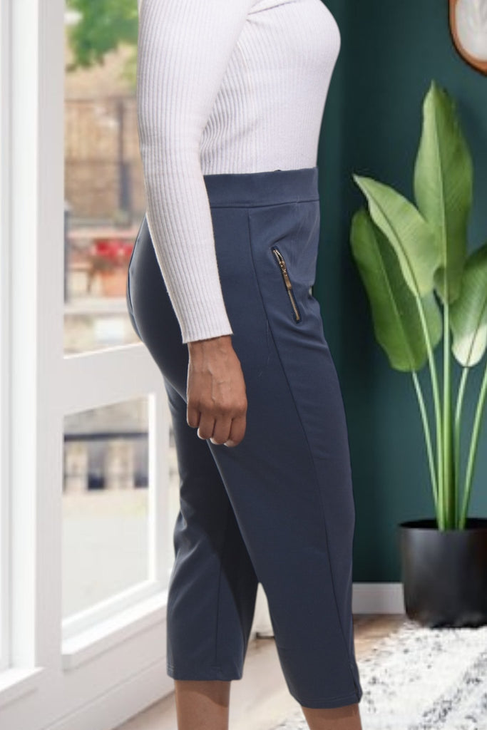 Ladies Steel Blue Capri Zip Pants - StylePhase SA