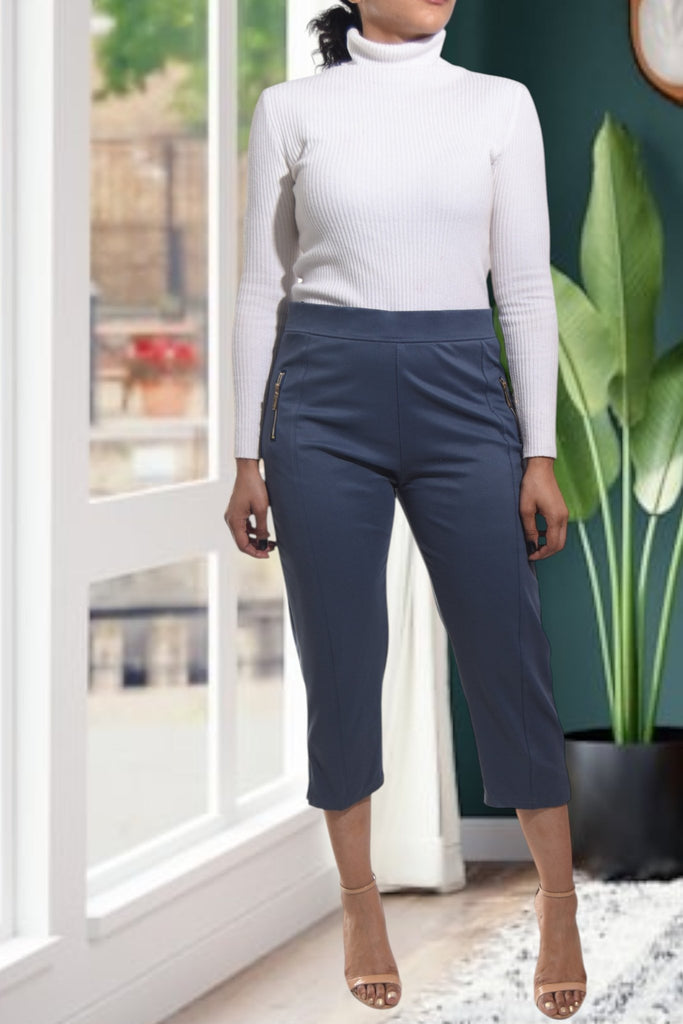 Ladies Steel Blue Capri Zip Pants - StylePhase SA