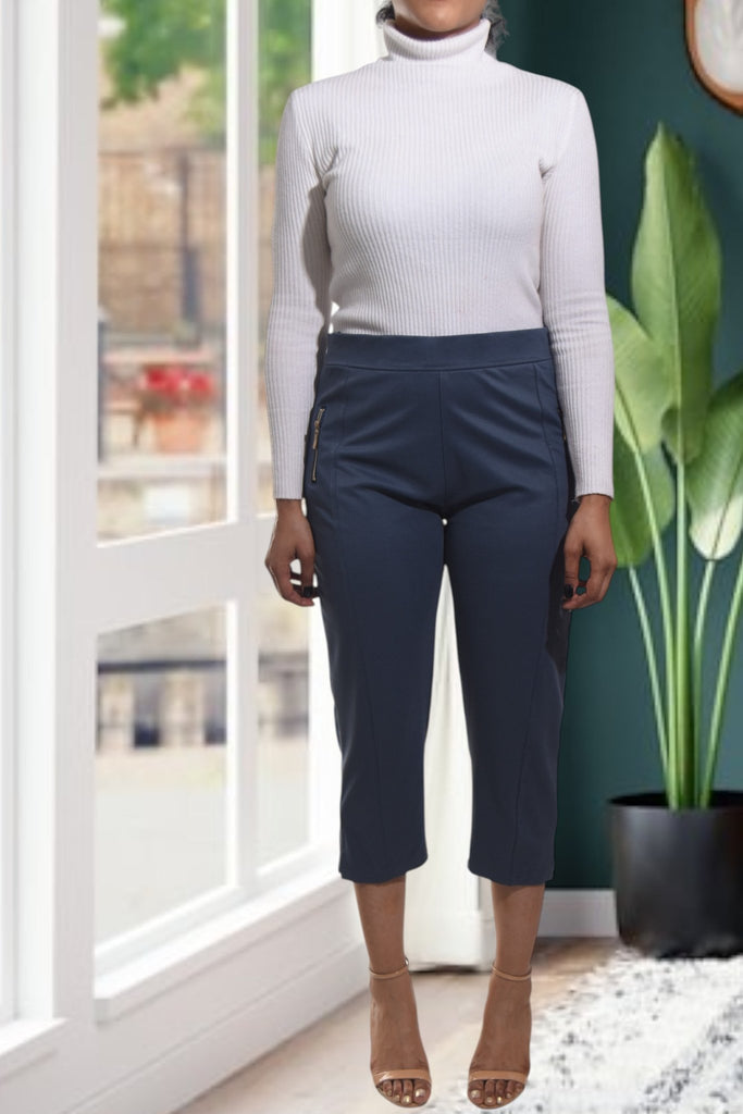 Ladies Steel Blue Capri Zip Pants - StylePhase SA