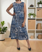 Ladies Steel Blue Crinkle Sleeveless Dress - StylePhase SA