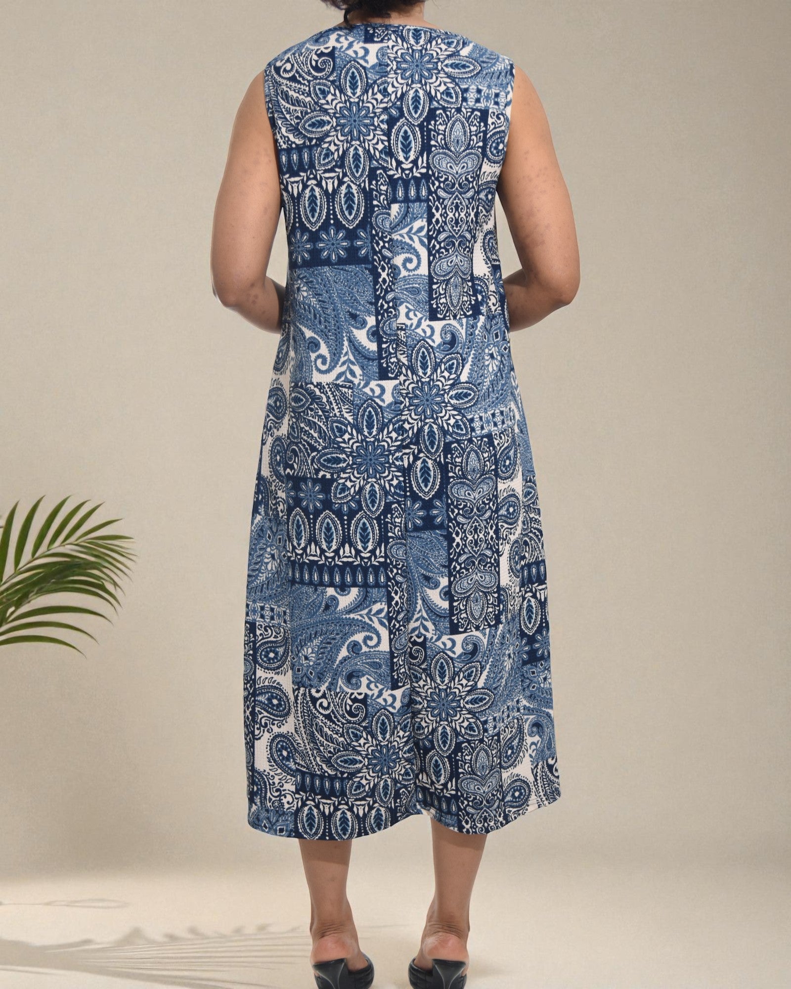 Ladies Steel Blue Crinkle Sleeveless Dress - StylePhase SA