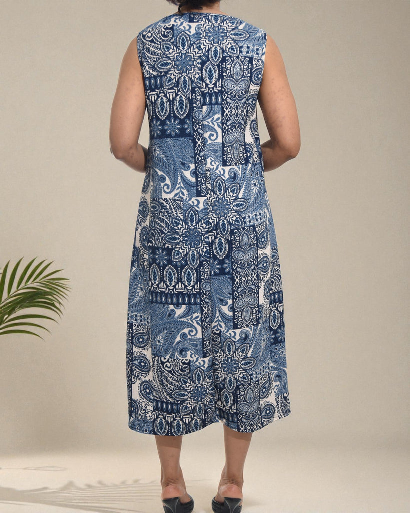 Ladies Steel Blue Crinkle Sleeveless Dress - StylePhase SA