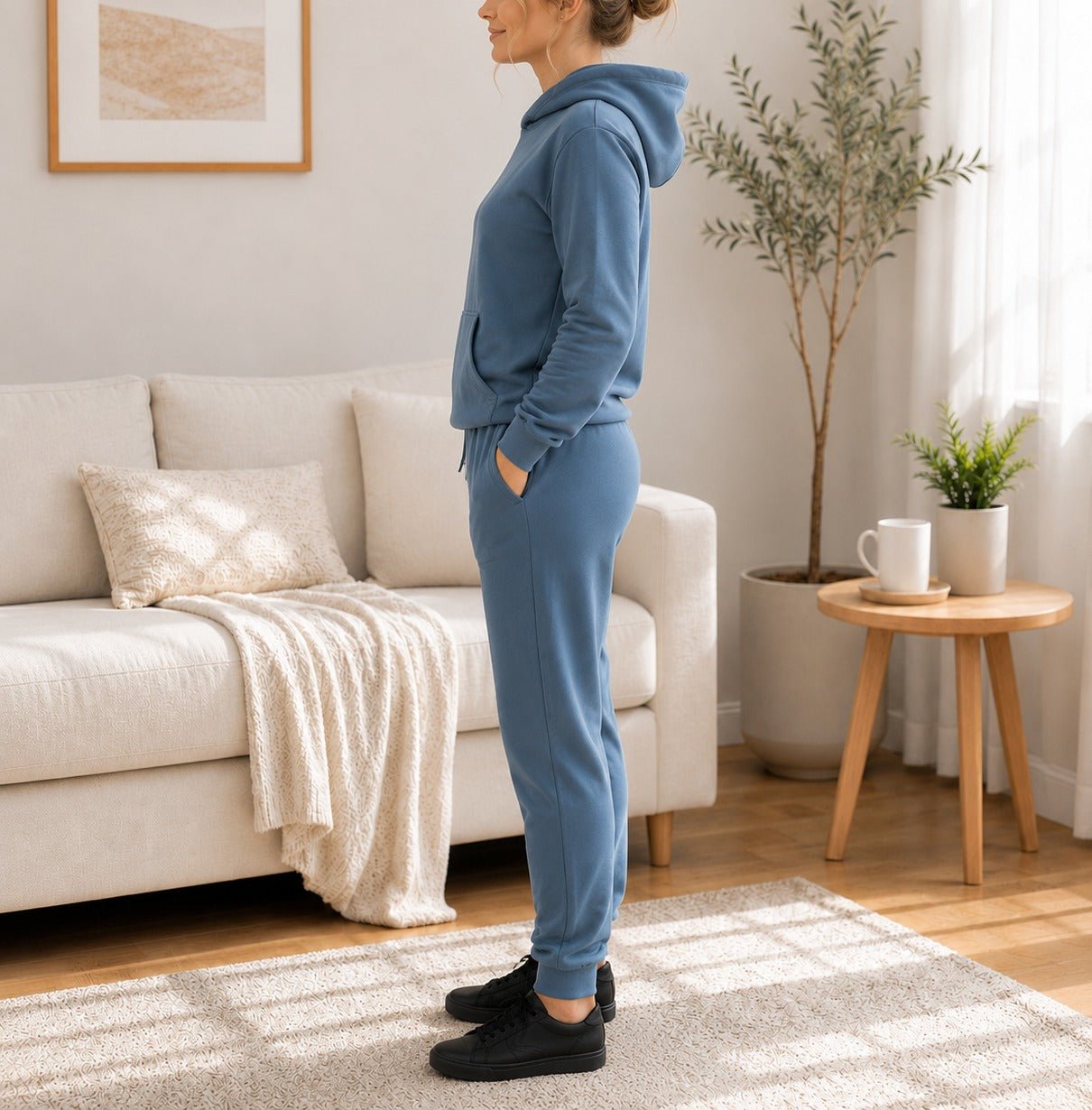 Ladies Steel Blue Cuffed Fleece Tracksuit Set - StylePhase SA