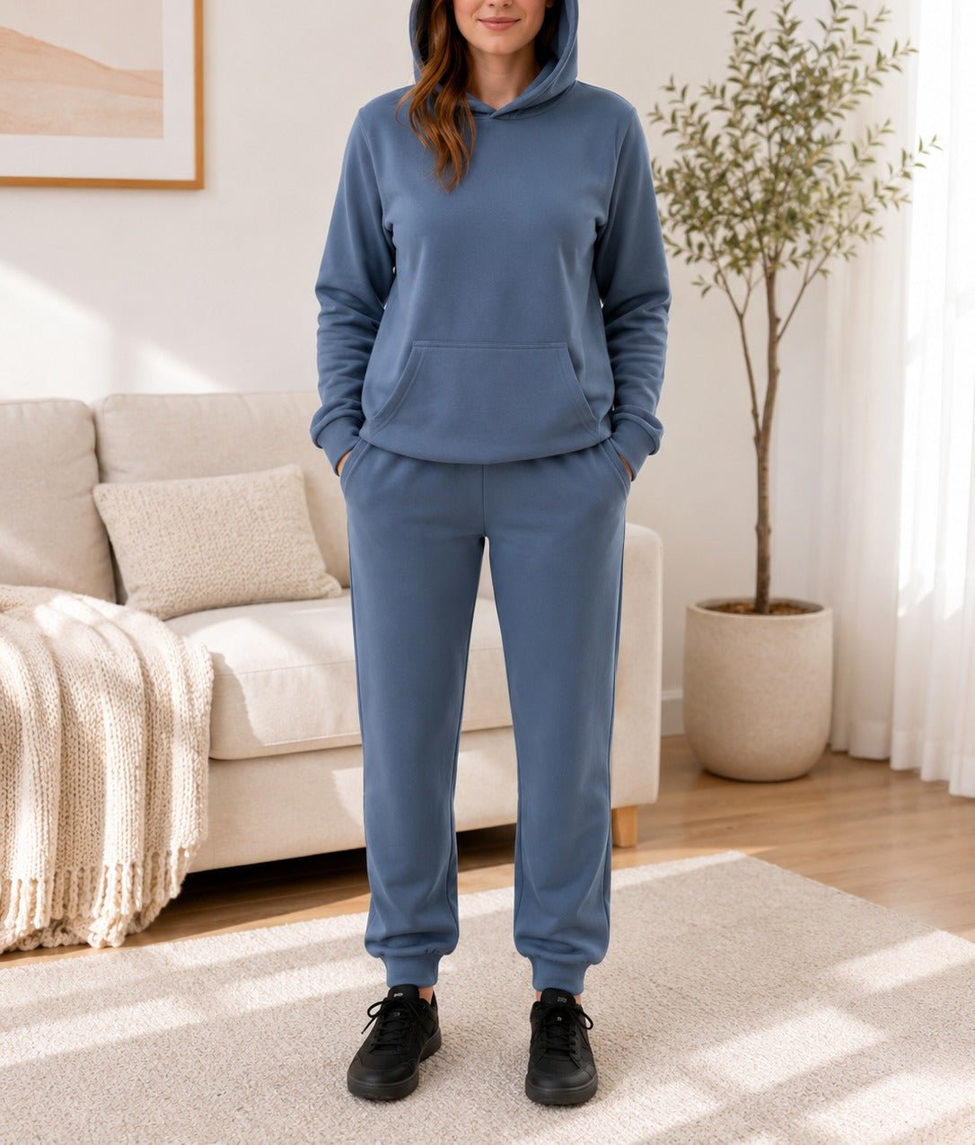 Ladies Steel Blue Cuffed Knit Tracksuit Set - StylePhase SA