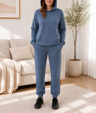 Ladies Steel Blue Cuffed Knit Tracksuit Set - StylePhase SA