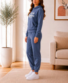 Ladies Steel Blue Fleece Hoody Tracksuit Set - Brooklyn - StylePhase SA