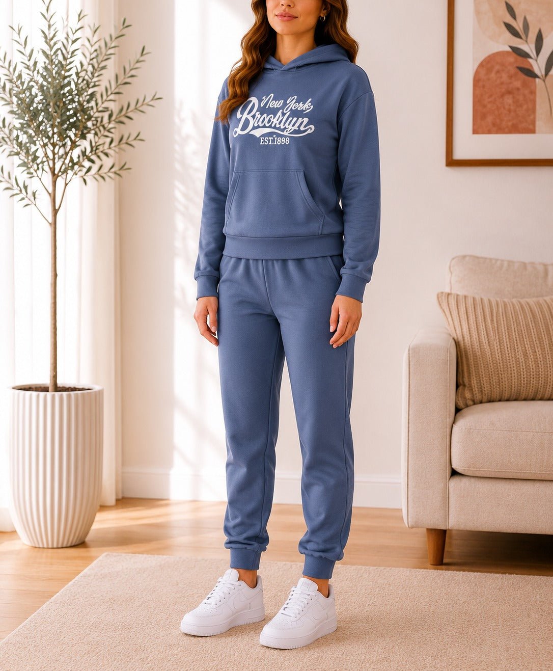 Ladies Steel Blue Fleece Hoody Tracksuit Set - Brooklyn - StylePhase SA