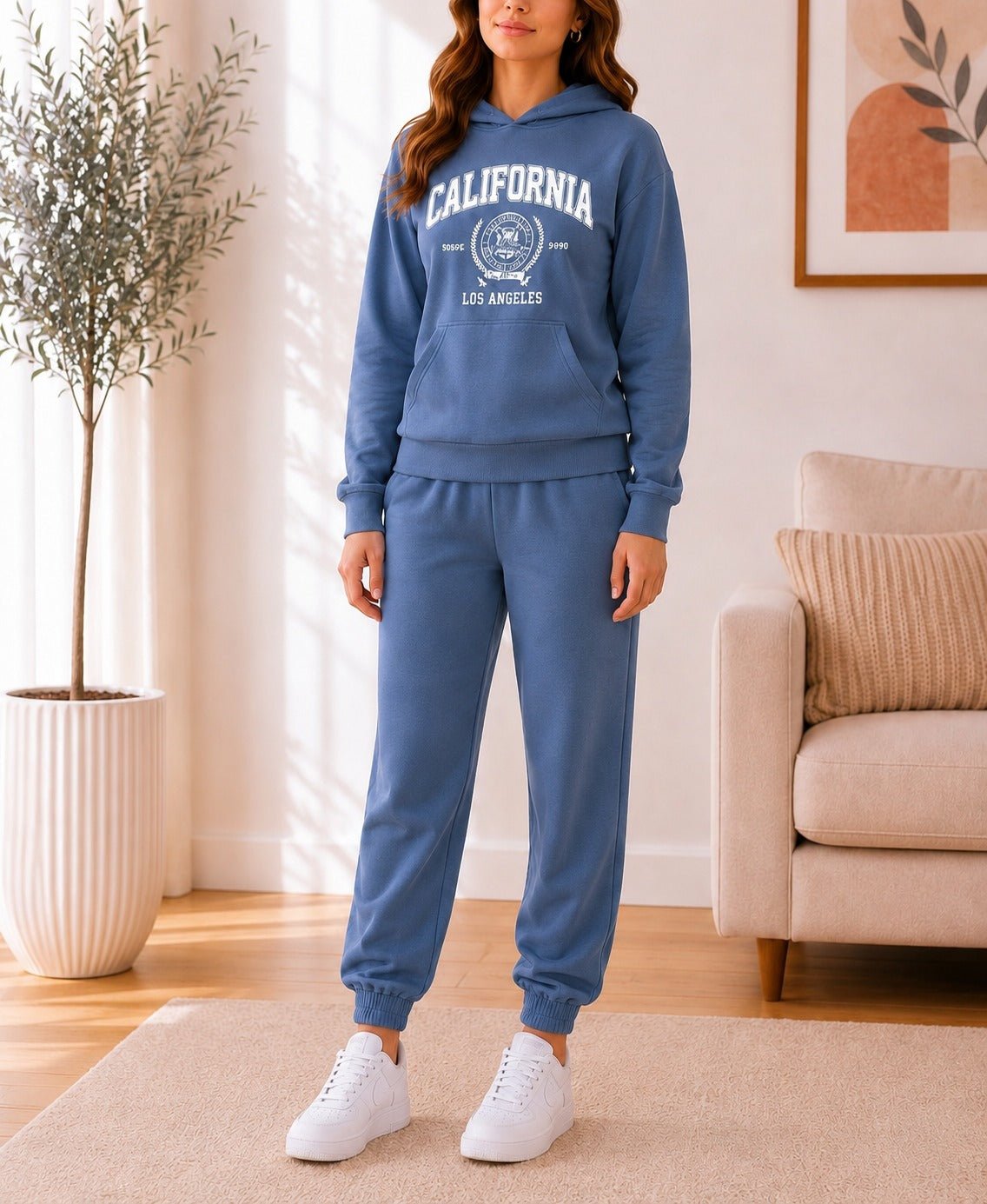 Ladies Steel Blue Fleece Hoody Tracksuit Set - California - StylePhase SA