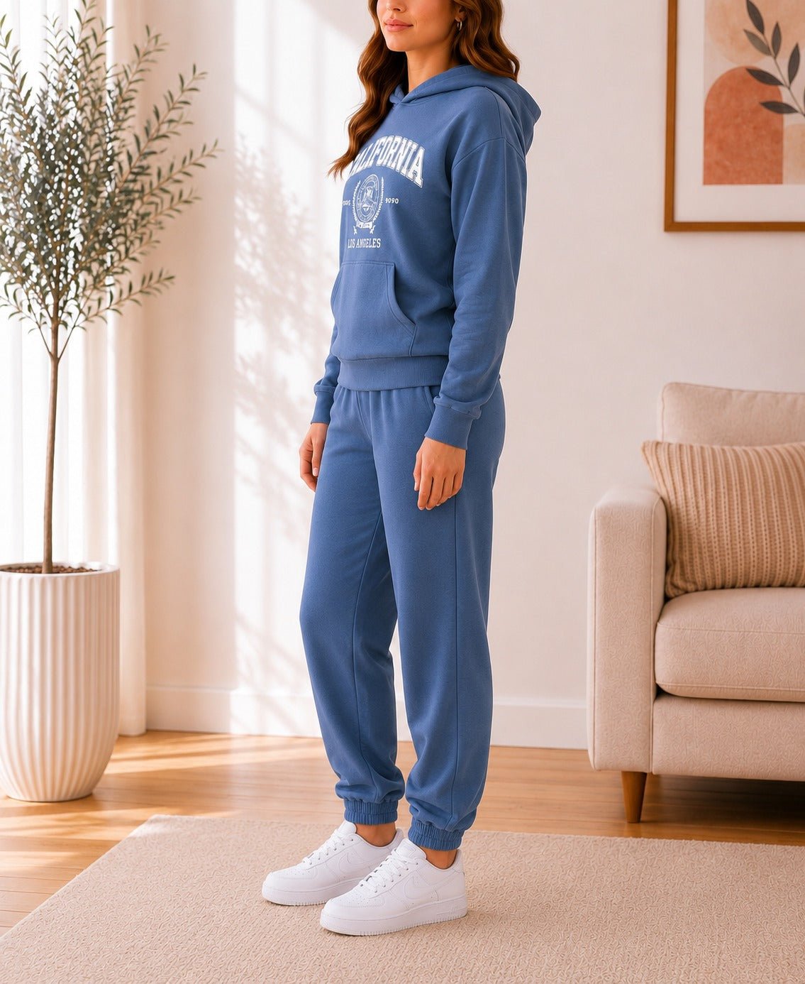 Ladies Steel Blue Fleece Hoody Tracksuit Set - California - StylePhase SA