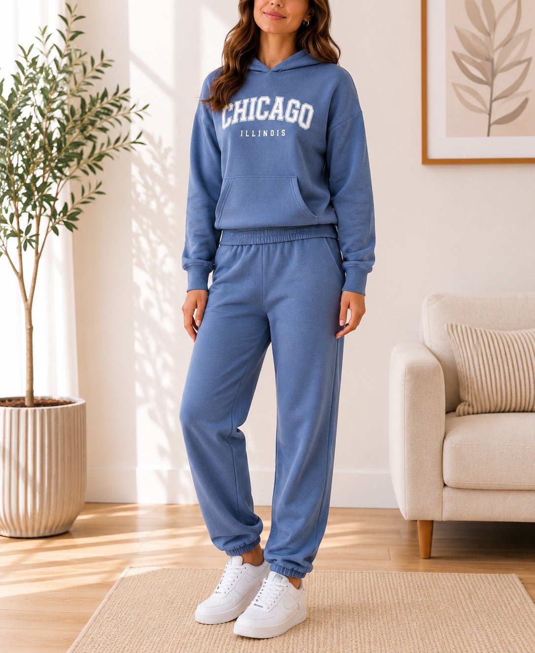 Ladies Steel Blue Fleece Hoody Tracksuit Set - Chicago - StylePhase SA