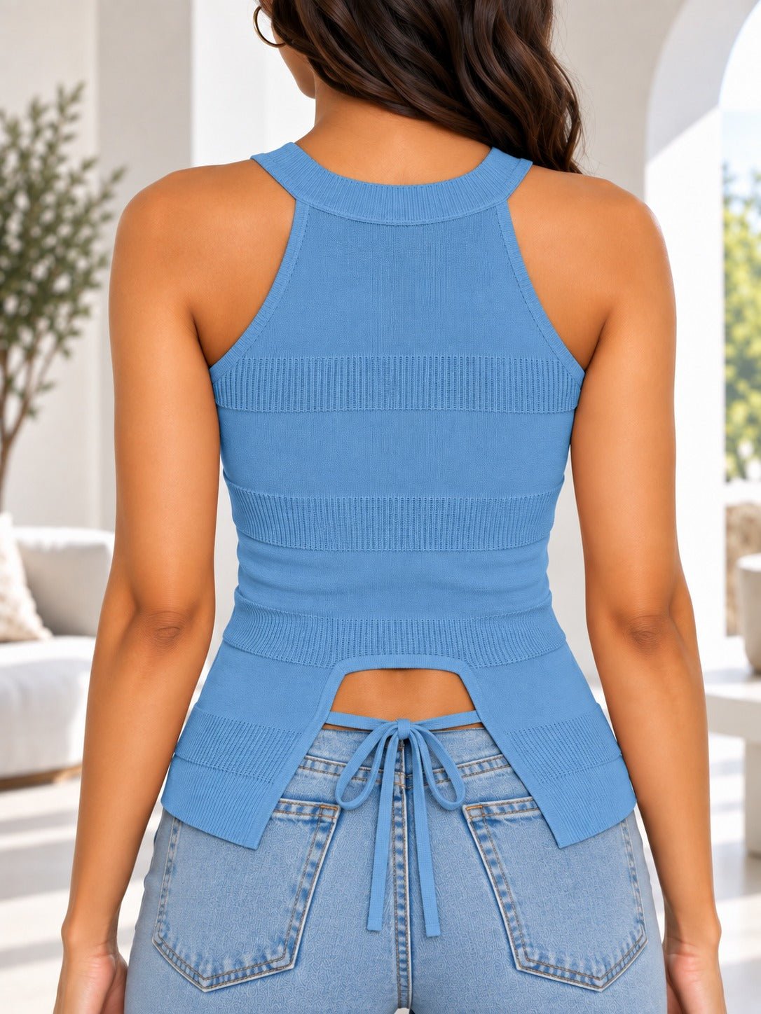 Ladies Steel Blue Neck Detail Top - StylePhase SA