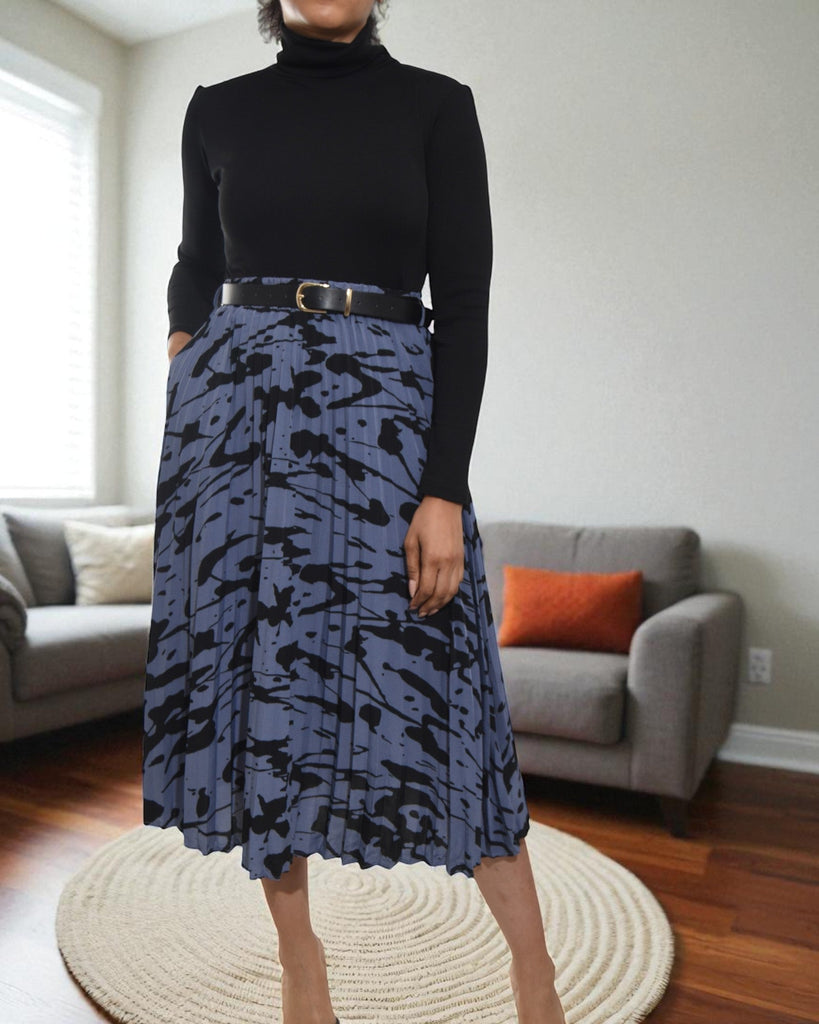 Ladies Steel Blue Printed Pocket Skirt - StylePhase SA