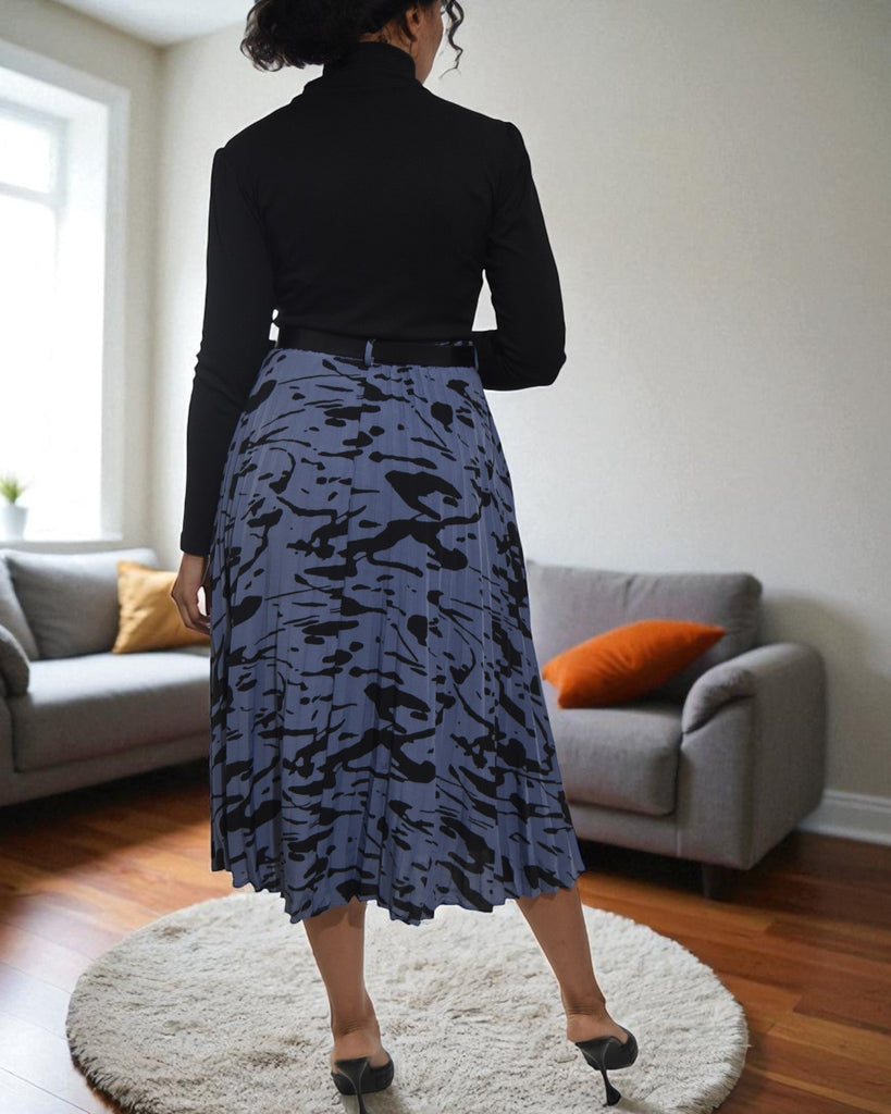 Ladies Steel Blue Printed Pocket Skirt - StylePhase SA