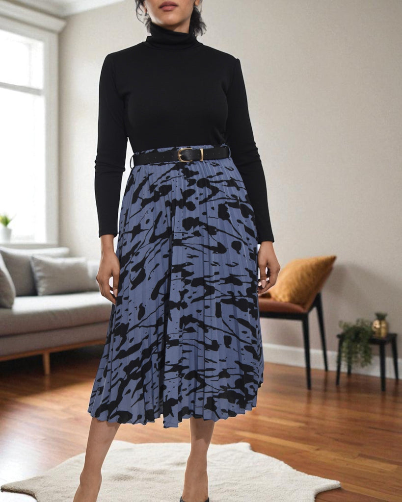 Ladies Steel Blue Printed Pocket Skirt - StylePhase SA