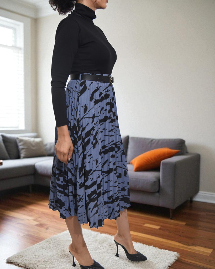 Ladies Steel Blue Printed Pocket Skirt - StylePhase SA