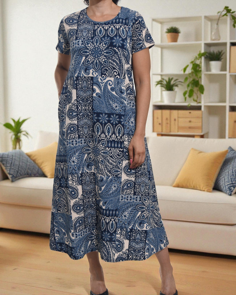 Ladies Steel Blue Short Sleeve Maxi Dress - StylePhase SA