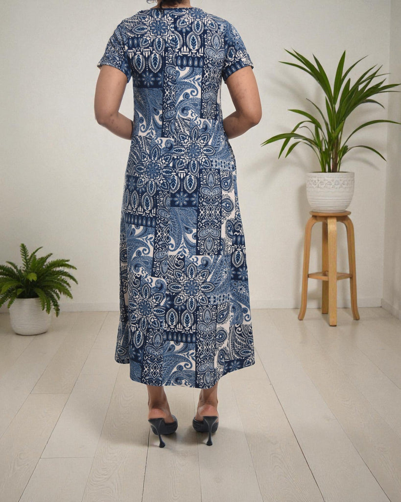 Ladies Steel Blue Short Sleeve Maxi Dress - StylePhase SA