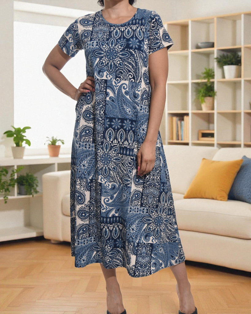 Ladies Steel Blue Short Sleeve Maxi Dress - StylePhase SA