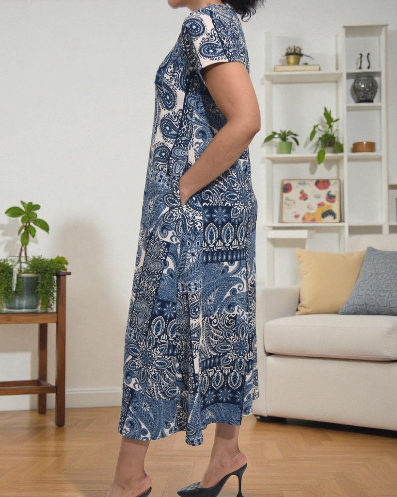 Ladies Steel Blue Short Sleeve Maxi Dress - StylePhase SA