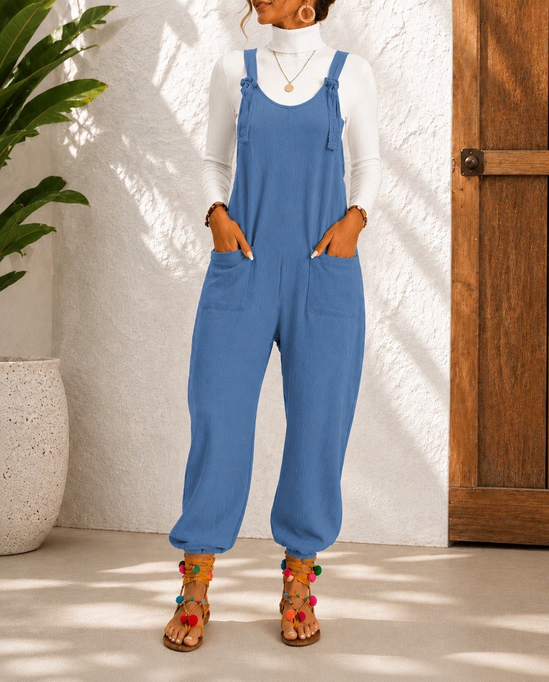 Ladies Stone Blue Tie Straps Jumpsuit - StylePhase SA