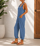 Ladies Stone Blue Tie Straps Jumpsuit - StylePhase SA