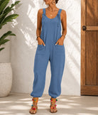 Ladies Stone Blue Tie Straps Jumpsuit - StylePhase SA