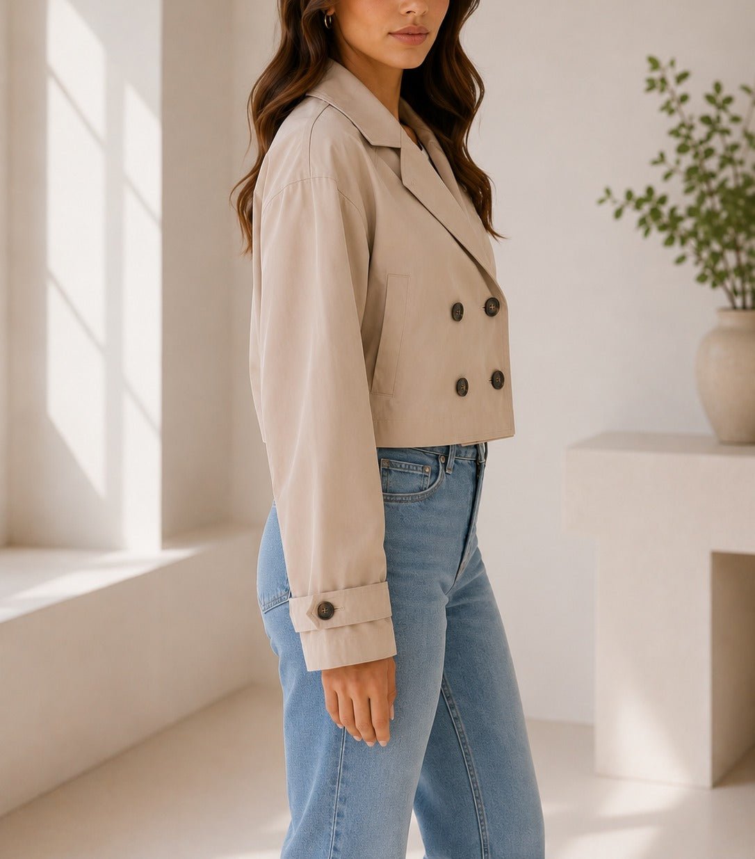 Ladies Stone Lined Cropped Trench Coat - StylePhase SA