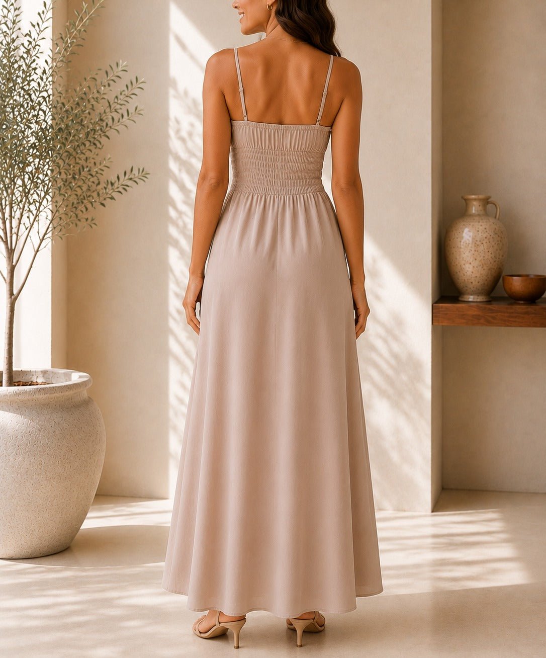 Ladies Strappy Beige Maxi Dress - StylePhase SA
