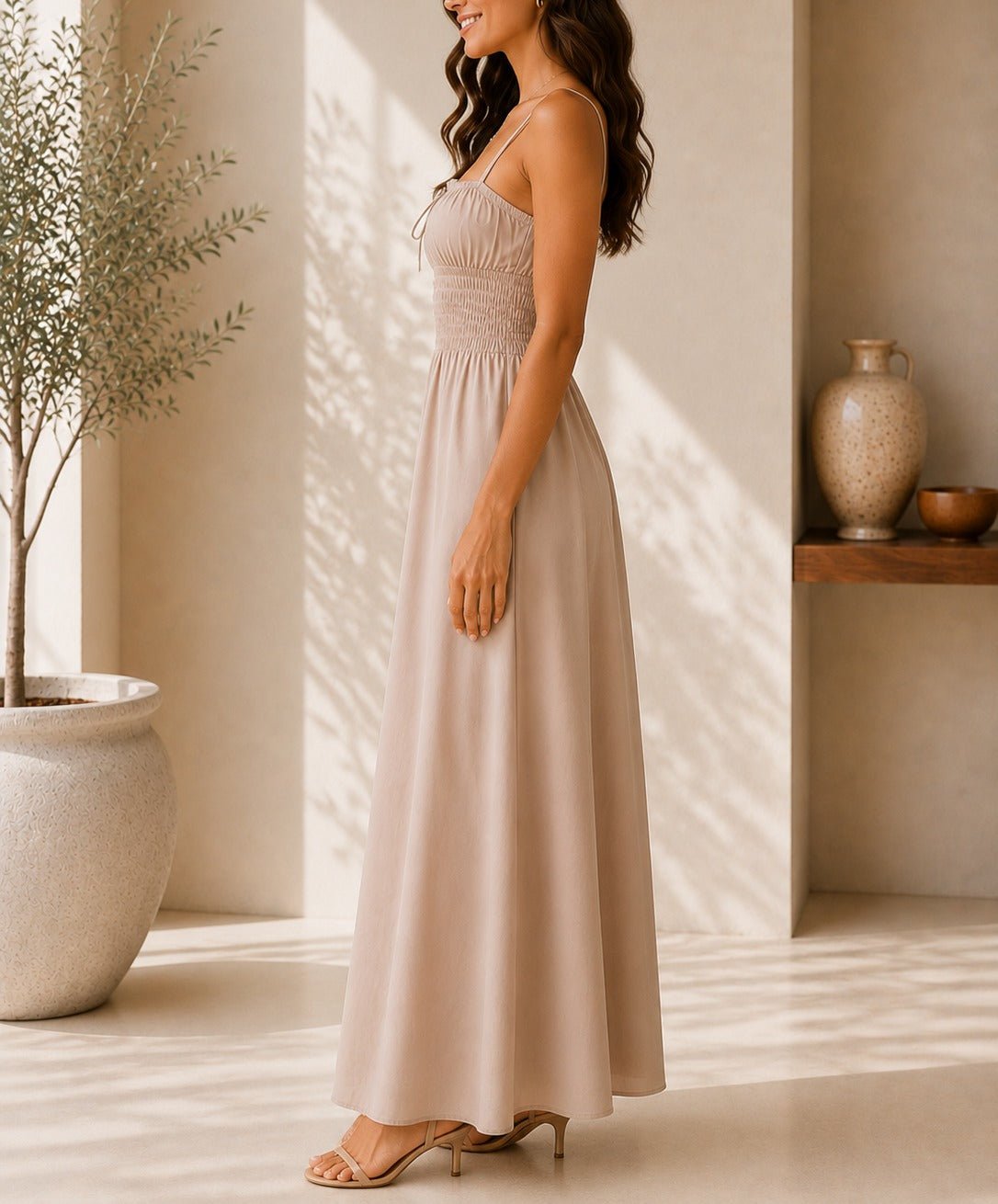 Ladies Strappy Beige Maxi Dress - StylePhase SA