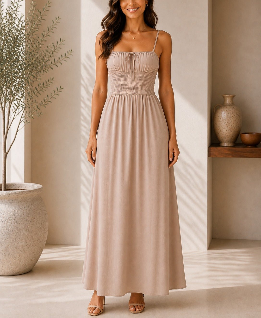 Ladies Strappy Beige Maxi Dress - StylePhase SA