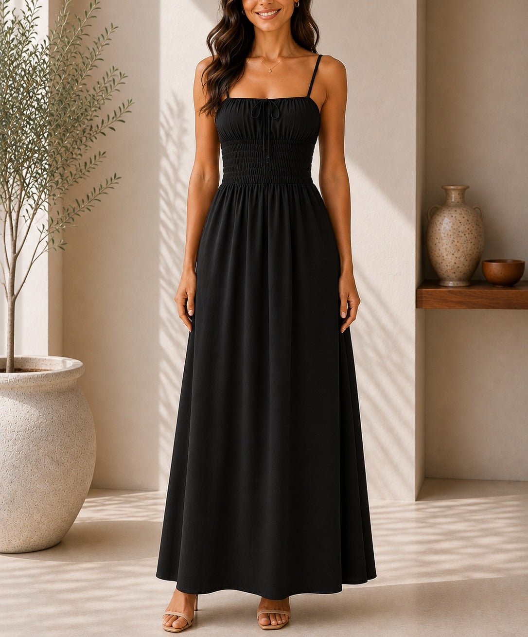 Ladies Strappy Black Maxi Dress - StylePhase SA
