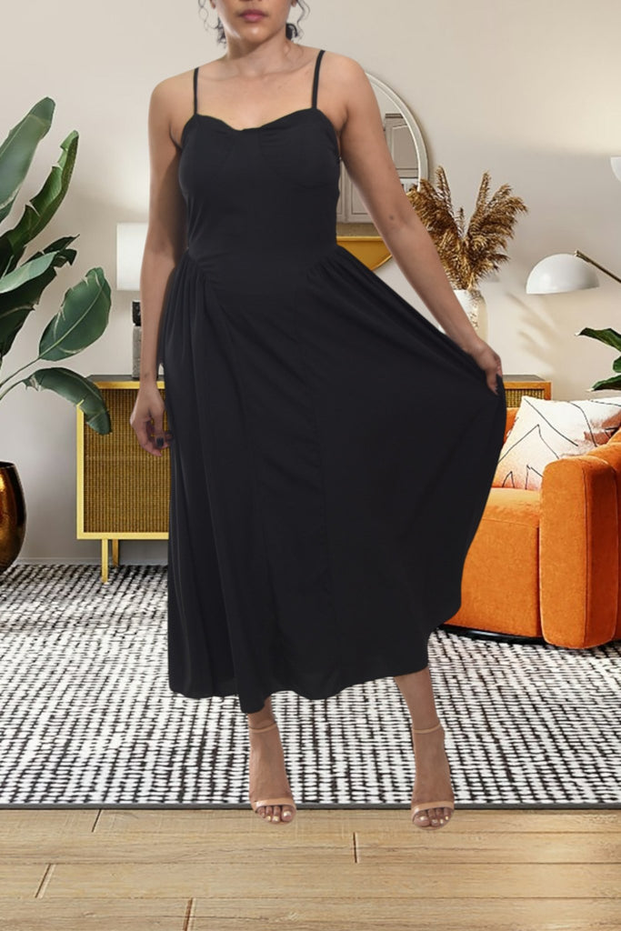 Ladies Strappy Black Panel Dress - StylePhase SA