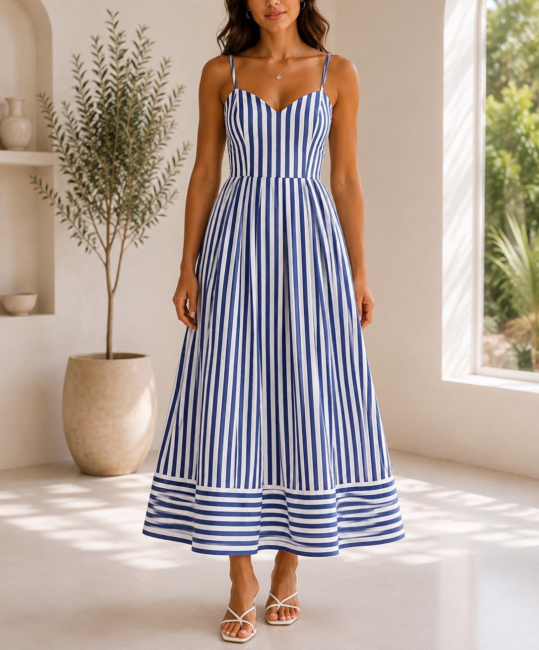 Ladies Strappy Blue Stripe Dress - StylePhase SA