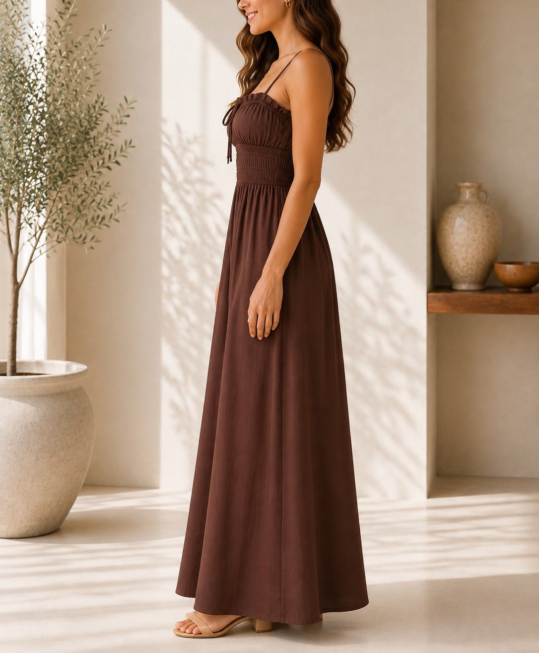 Ladies Strappy Brown Maxi Dress - StylePhase SA